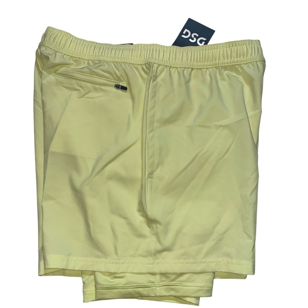 DSG Mens Agility 2-in-1 Training Shorts Pale Yellow 5 Inch Inseam Large NWT